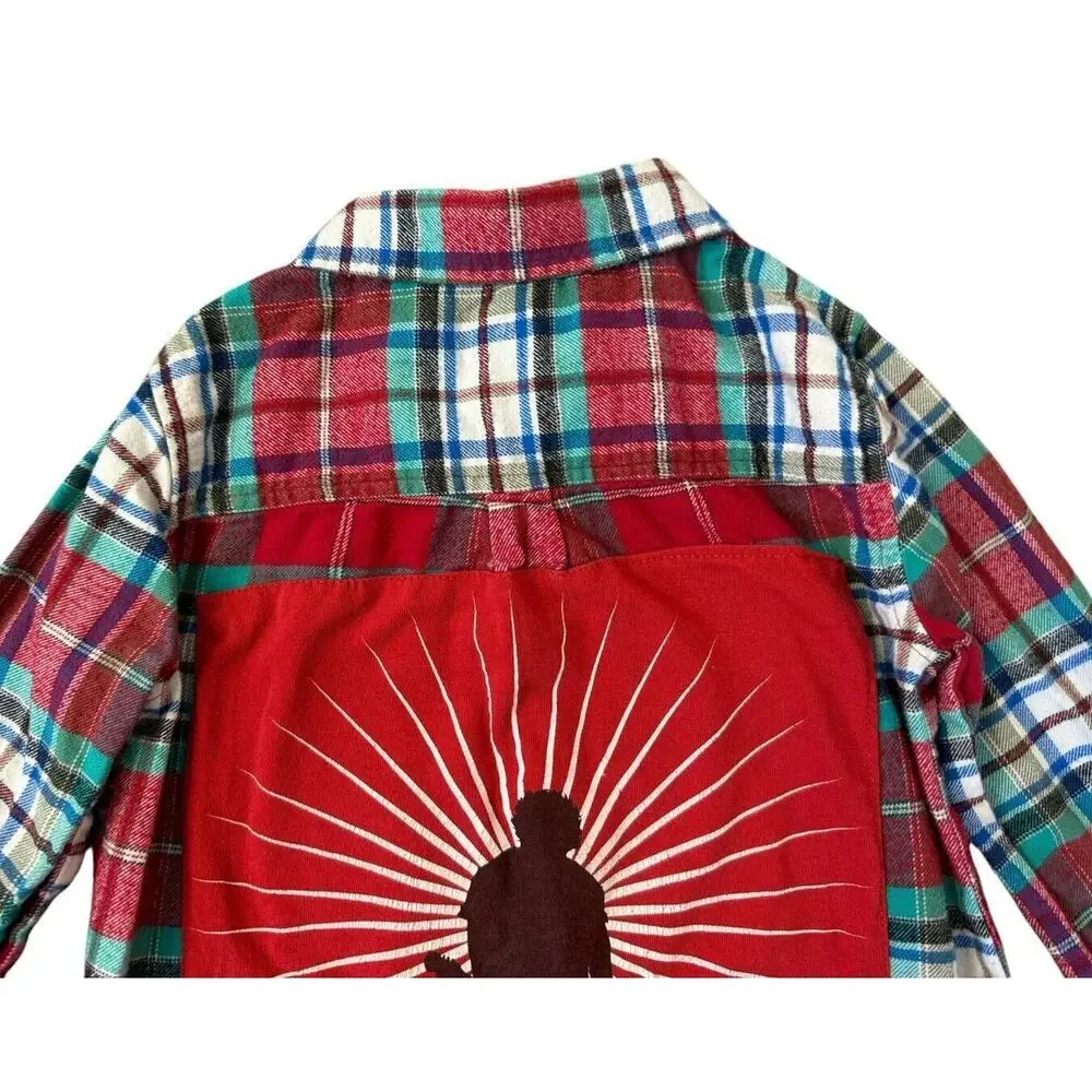 GREEN DAY 90s Punk Rock Retro Vintage Upcycled Plaid Flannel Kids Shirt Sz 7/8 S - Picture 7 of 11